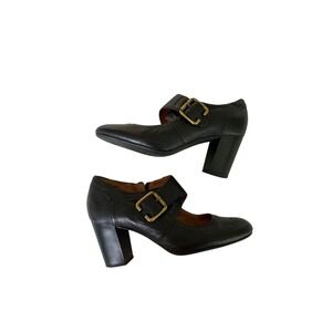 Clark's Black Genuine Leather Maryjane Heels Shoes Rockabilly Cottagecore 6